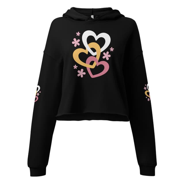 Triple Hearts Crop Hoodie Premium Naisille