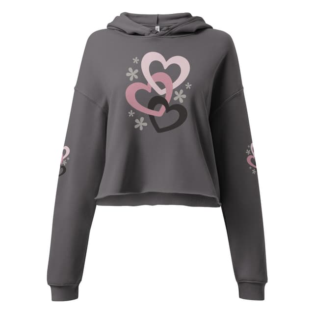 Triple Hearts Crop Hoodie Premium for Women